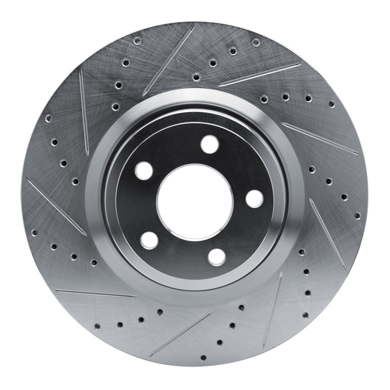 Ford Police Interceptor Utility Brake Rotor (1) - Front Left - R1 Concepts - Drilled & Slotted - Silver - `20-`25
